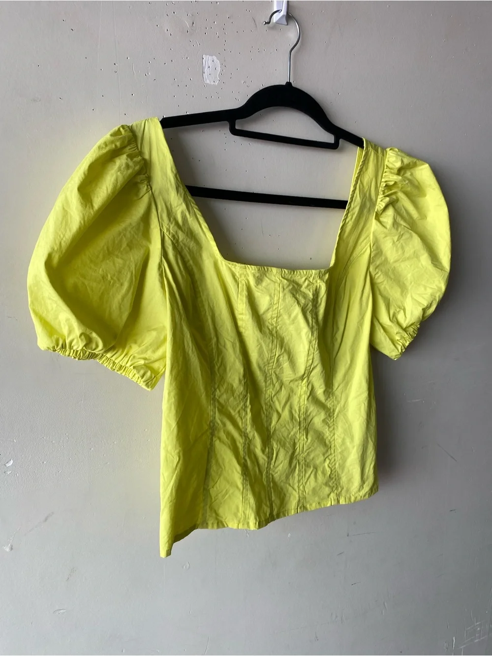 J.Crew Neon Yellow Puff Sleeve Square Neck Smocked Corset Top 6 Cottagecore